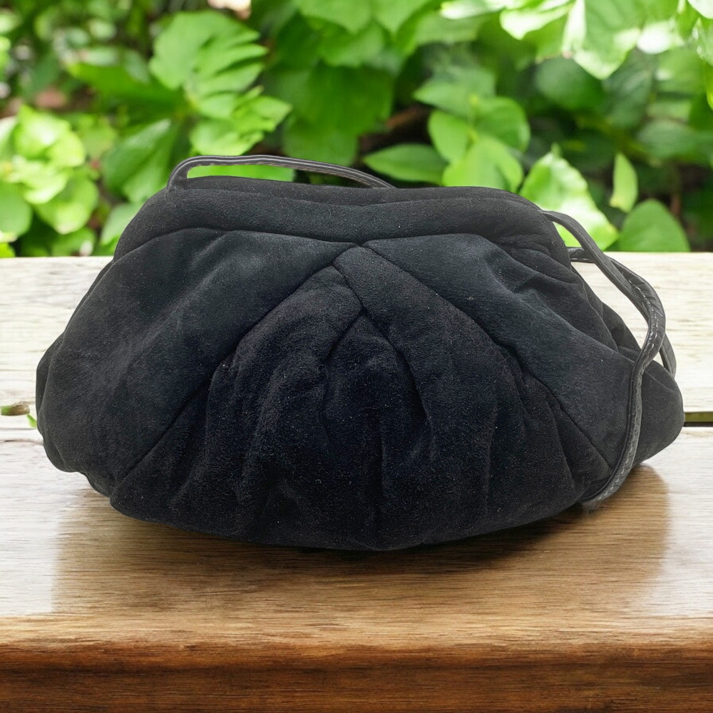Vintage 1980's Park Avenue Black Suede Bubble Bag Purse Convertible Clutch USA